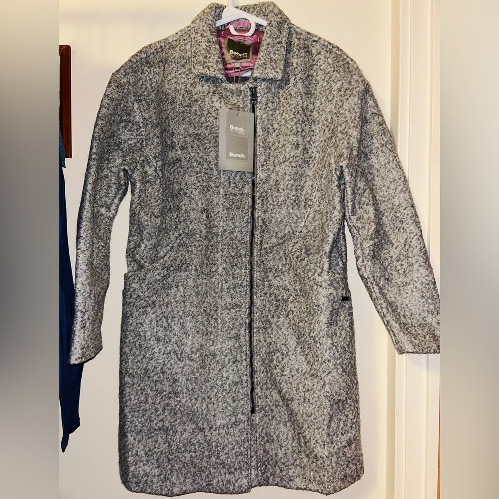 Bench 🇬🇧 Trending Funnel High Neck Boucle Grey Winter Zip Up Wool Peacoat